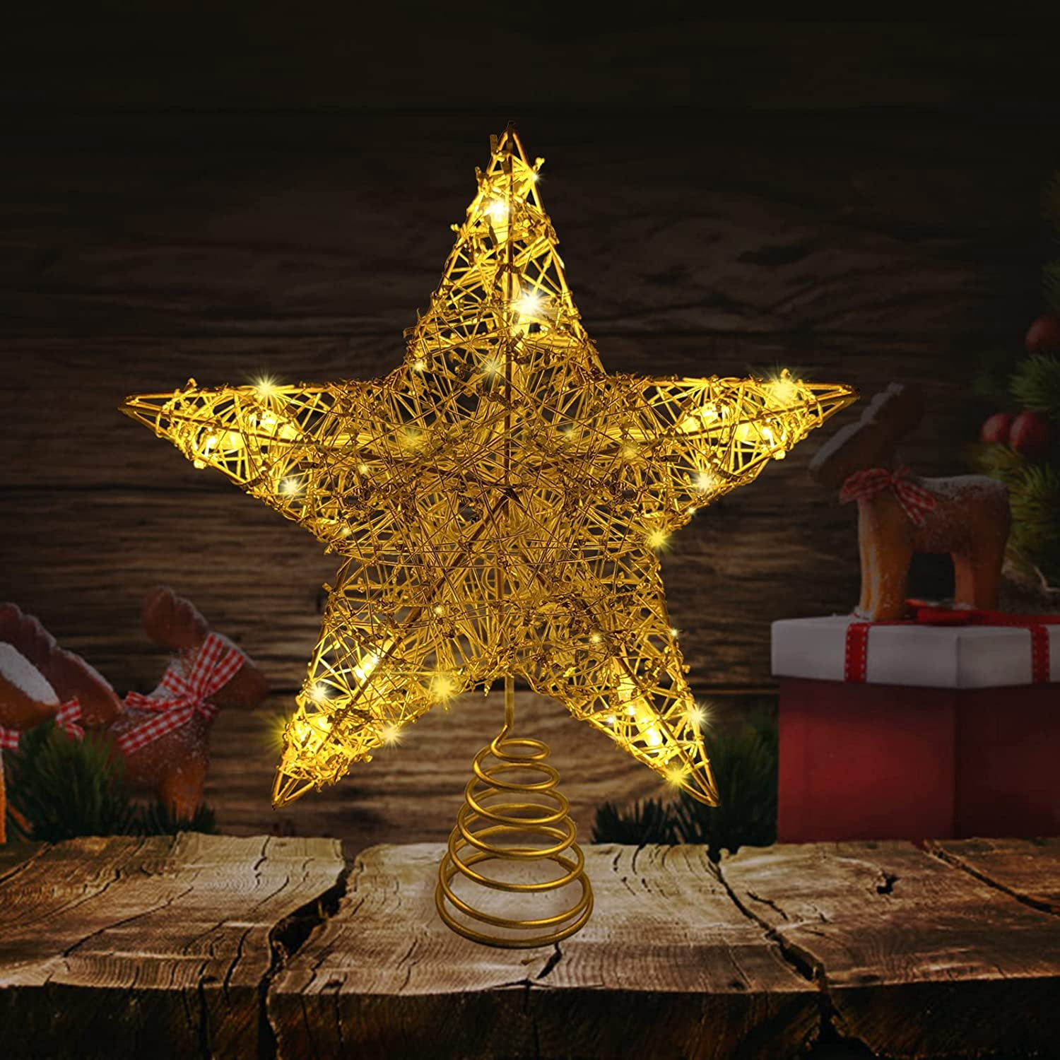 YAHHU Christmas Tree Topper Lighted, Iron Art Christmas Tree Star ...