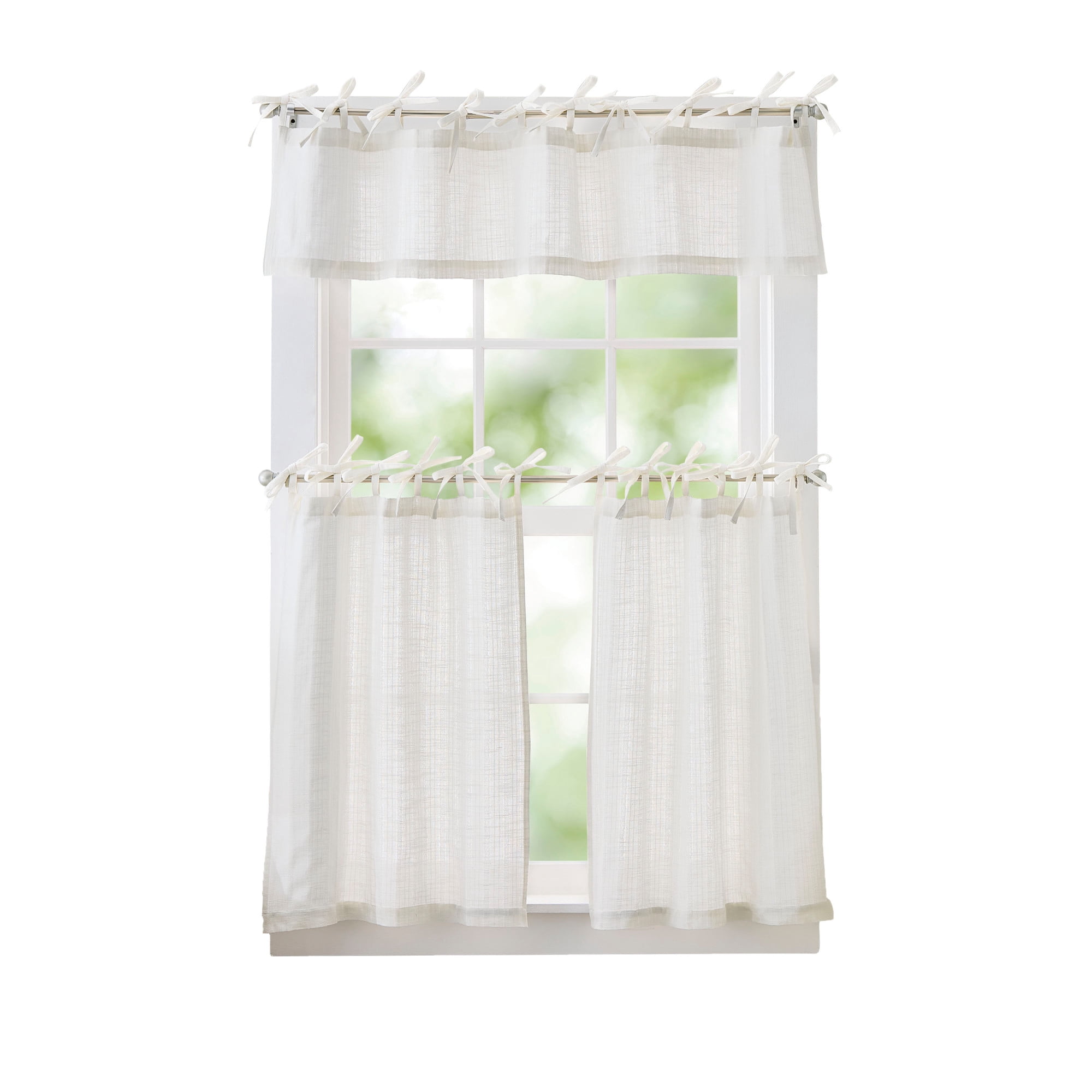Curtainworks Tie Tab Woven Stripe Valance Ivory, 1 Piece, Indoor, 58" x 14", Adult