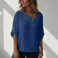 thumbnail image 4 of Bixock Women's Casual Half Sleeve Blouse,V-Neck Soild Color Tops,Summer Ruffled Casual Solid Color Linen Soft T-shirts, 4 of 5