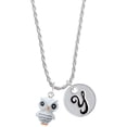 thumbnail image 1 of Delight Jewelry Resin White Snow Owl Silvertone Script Initial Disc - Y - Charm Necklace, 20"+3", 1 of 4