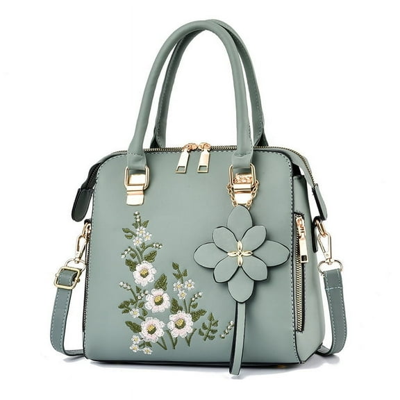 compulsoryking Women Trendy Handbags Soft Embroidery Flower Handbag Crossbody Shoulder Bag With Adjustable Shoulder Strap Tote Bag