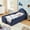Navy Blue, variant on Noble House Almere Twin Size Dinosaur Kids Bed, Cozy Playful Boucle Toddler Bed Frame with Safety Guardrails, Pink