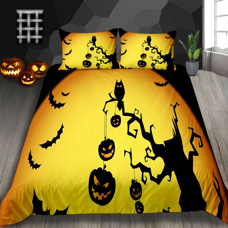 Pumpkin Printed Halloween Bedding Set Gift Duvet Cover & Pillowcase For