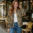 thumbnail image 2 of COEQINE Womens Zip Up Bomber Jacket Coat Stand Collar Short Jackets with Pockets, Long Sleeve Cropped Coat Fashion Tops Outerwear Fall Outfits Sweatshirts, XX-Large, Camo Hunting Forest, 2 of 7