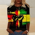 thumbnail image 2 of lcziwo Womens Black History Month Tee Shirts 3/4 Length Sleeve Crewneck Blouses Independence Day Fist Print Tops Celebrating Freedom Tunic Tees 2025 Multicolor,M, 2 of 5