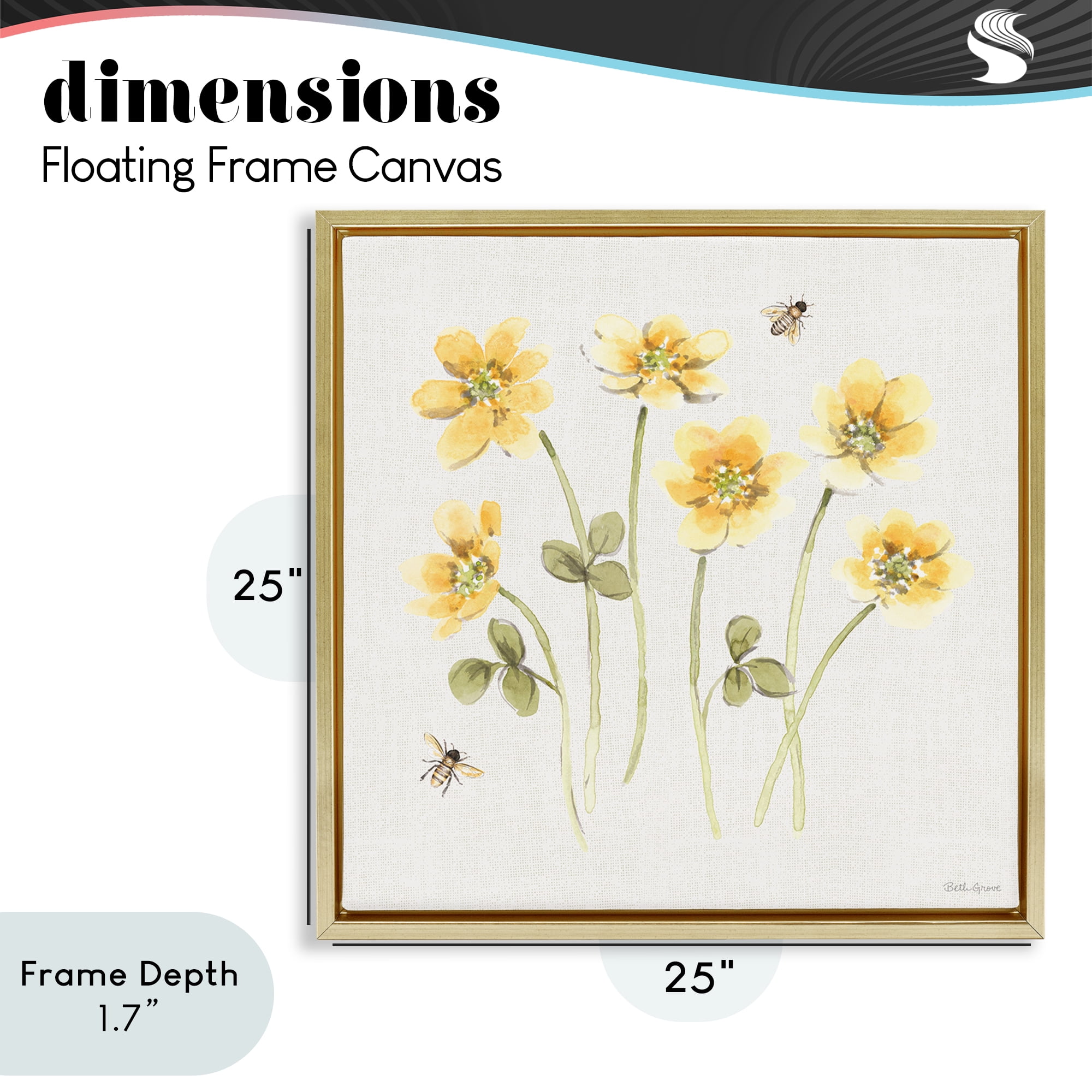 Stupell Industries Sweet Honey Wildflowers Gold Framed Floater Canvas Wall Art, design by Beth Grove