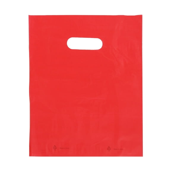 SSWBasics Red Plastic Merchandise Shopping Bags with Die Cut Handles - Lightweight (9x12) -