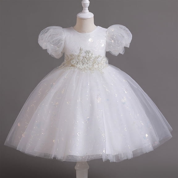 Pejock Girls Wedding Dress - Sleeveless Off-Shoulder Princess Gown, Flower Girl Party Dress with Breathable Mesh, Solid Color Formal Wear for Kids Age 4-12 Years