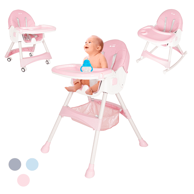 Silla Periquera Alta Baby Gaon 3 en 1 Color Rosa Convertible en Silla para Comer y Mecedora