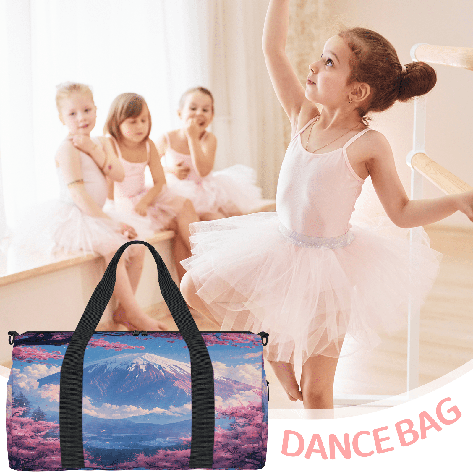 Herdesigns Asian Japanese Travel Duffle Bag Sports Yoga Weekender Overnight Carry on Workout Bags Lightweight Waterproof Gym Tote Bag for Women Cherry Blossom Mount Fuji