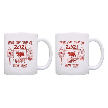 

ThisWear Lunar New Year Decor 2021 Year Of The Ox Happy New Year Lanterns 11 ounce 2 Pack Coffee Mugs