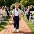 thumbnail image 2 of Faraee Toddler Baby Boy Clothes Suit Gentleman Wedding Outfits Formal Dress Shirt with Bowtie + Suspender Pants Size 1-5 Years Navy, 2 of 8