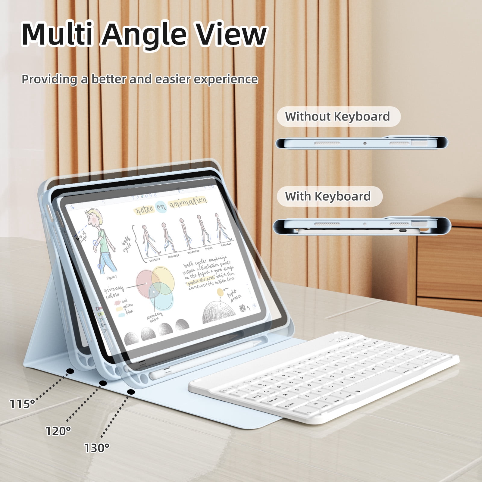GKABXY Magnetic Keyboard Case for iPad A16 11th /10th Generation 2025/2022 with Pencil Holder 10.9/11 Inch, Magnetic Detachable Wireless Bluetooth Multi-Angle Stand Rechargeable Keyboard Case, Blue
