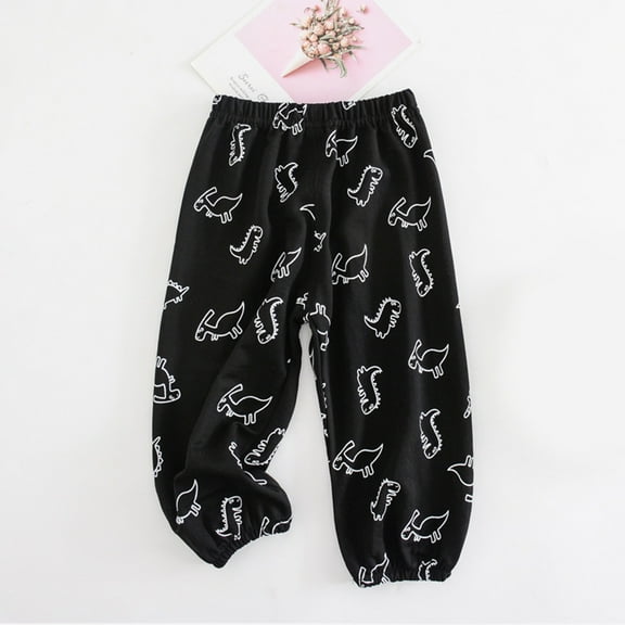 piuwrlz Sweatpants for Toddler Boy Girls Printed Anti-Mosquito Cotton Children's Pants Black Size 4-5 Years