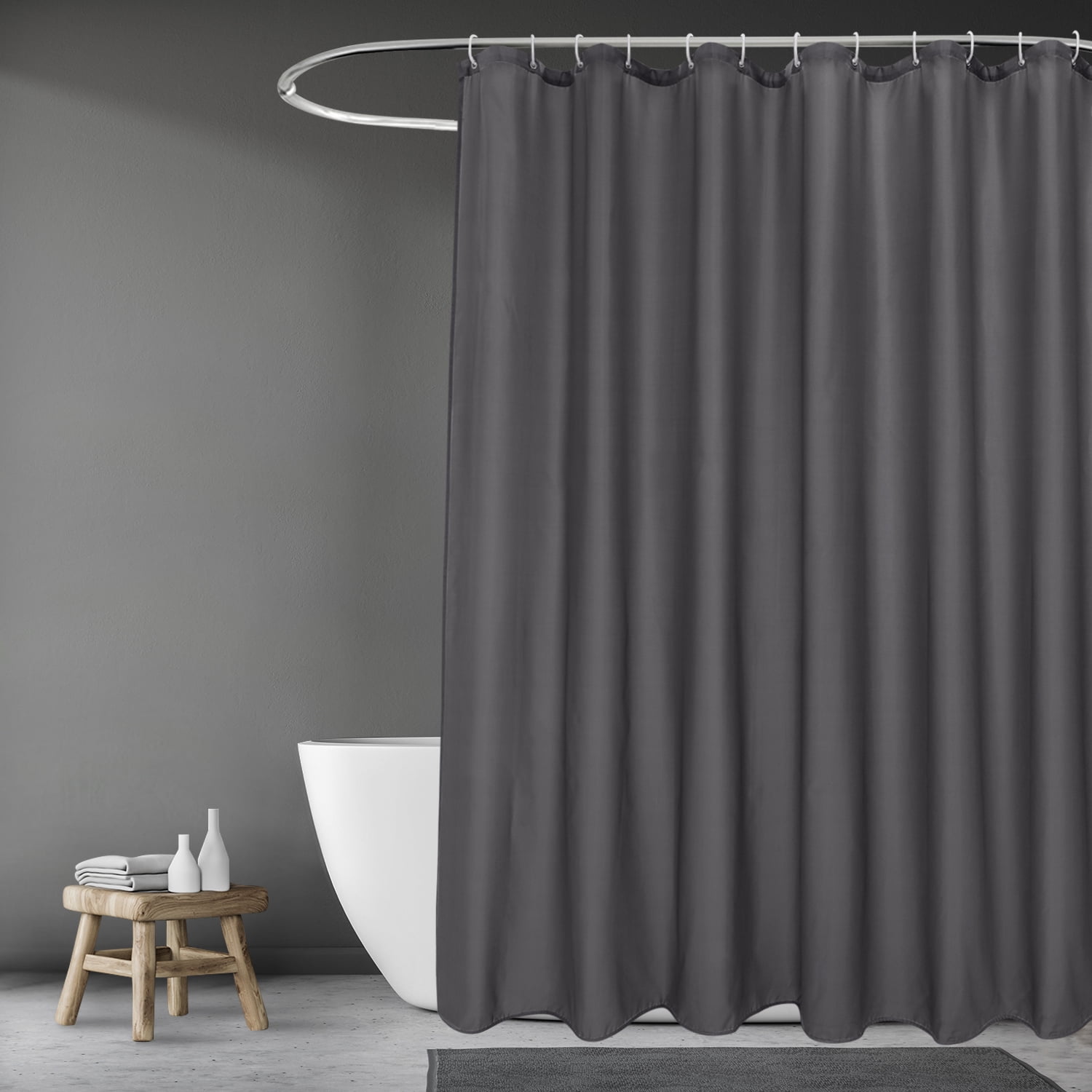 EurCross Extra Long Fabric Shower Curtain 72 x 84 inch, Waterproof Dark Gray Cloth Shower Curtain Liner with Hooks