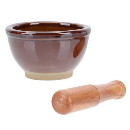 

Homemaxs 1 Set Mortar and Pestle Ceramic Mortar Wooden Pestle Garlic Grinder Kitchen Tool