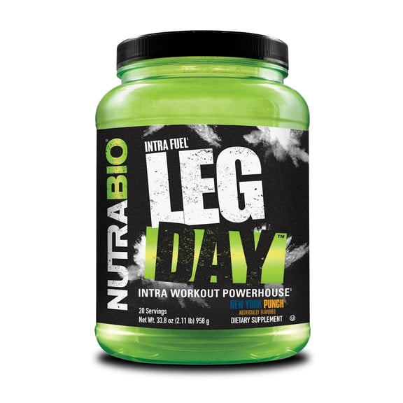 NutraBio Leg Day Intra Carb Supplement – Amino Acid EAA/BCAA Formula – Electrolyte Blend for Recovery and Performance, New York Punch, 20 Servings