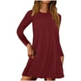 thumbnail image 1 of Lovzfmll Robe d'Été pour Femme Couleur Unie Robe à Manches Longues Bordeaux, S, 1 of 5