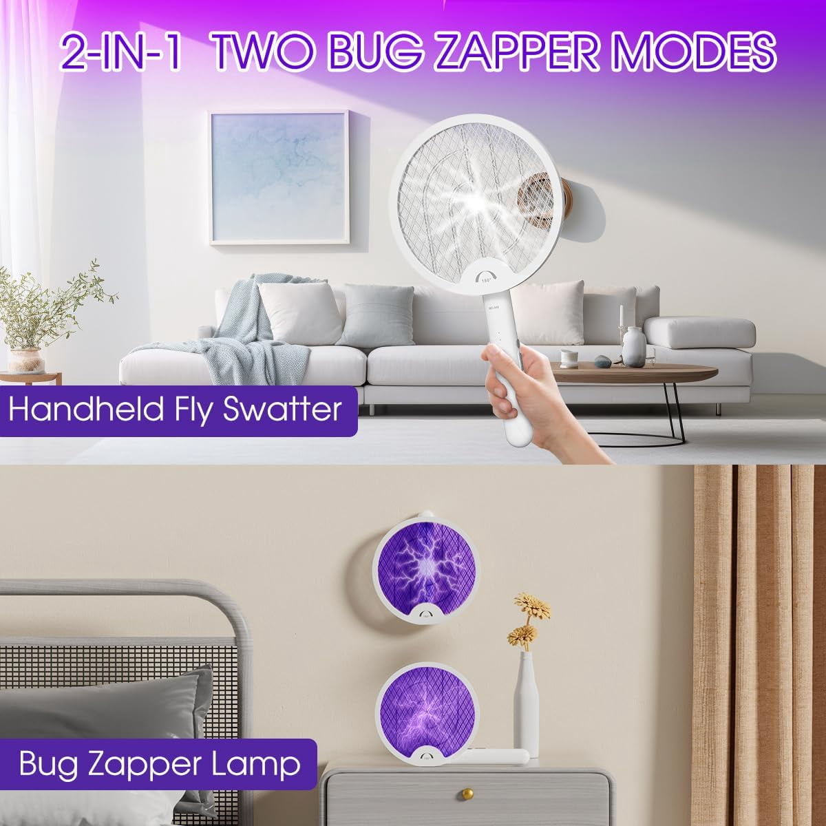 XZtimes 4000V Electric Fly Swatter USB Rechargeable Bug Zapper Racket with 1200mAh Battery