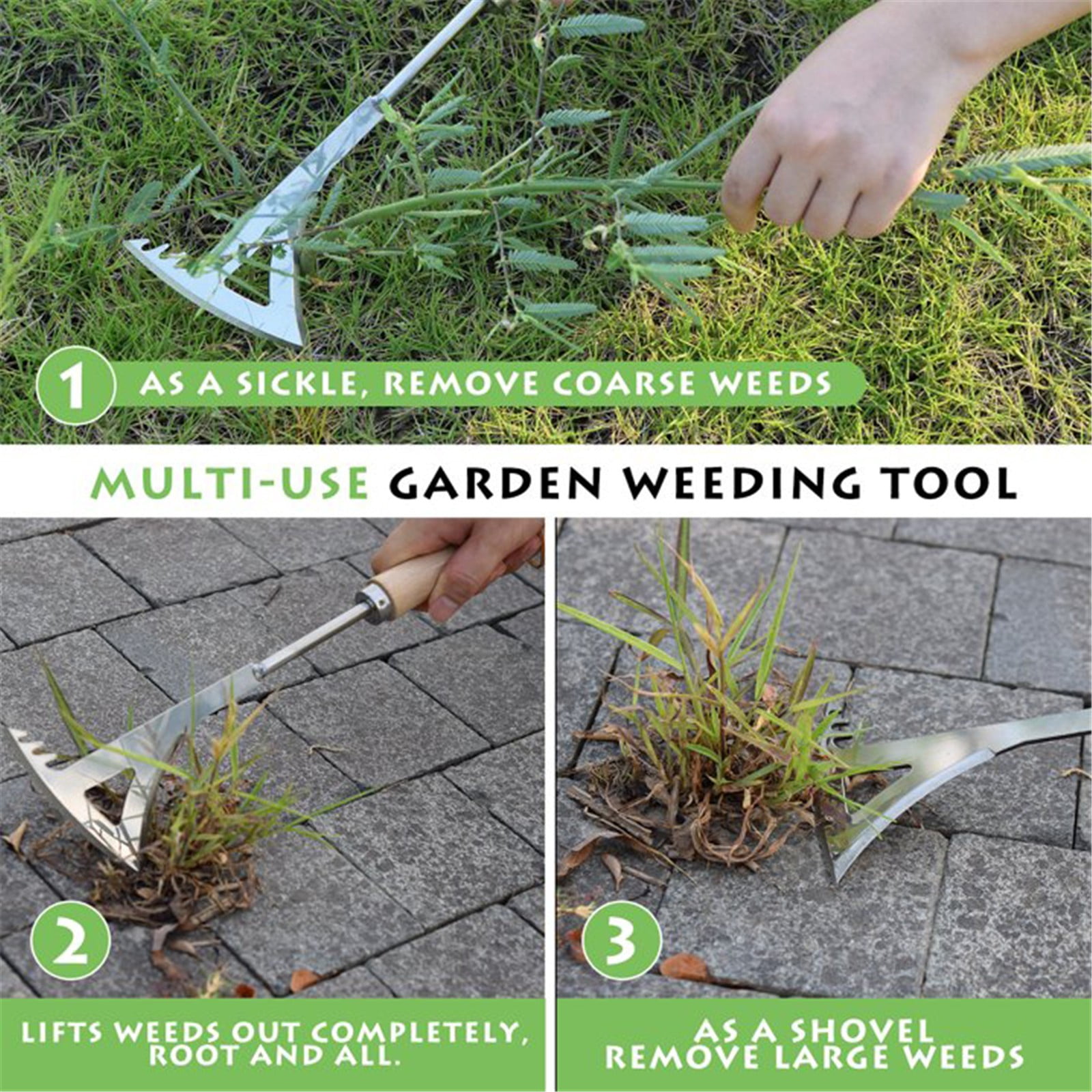 LYINGF Crack Weeder 13.4" Stainless Weeding Tool with Wood Handle L Shaped Side Walk Puller Spatula for Garden Lawn Yard Patio Terrace Paving Moss, Small Gardening Tool