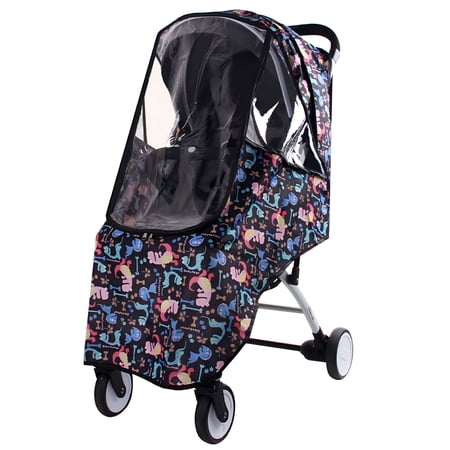 RIONIMA Universal Waterproof Stroller Rain Cover, Thickened Windproof Shield with Cartoon Design for Pushchair, Pram, and Buggy, Clear Baby Weather Protection