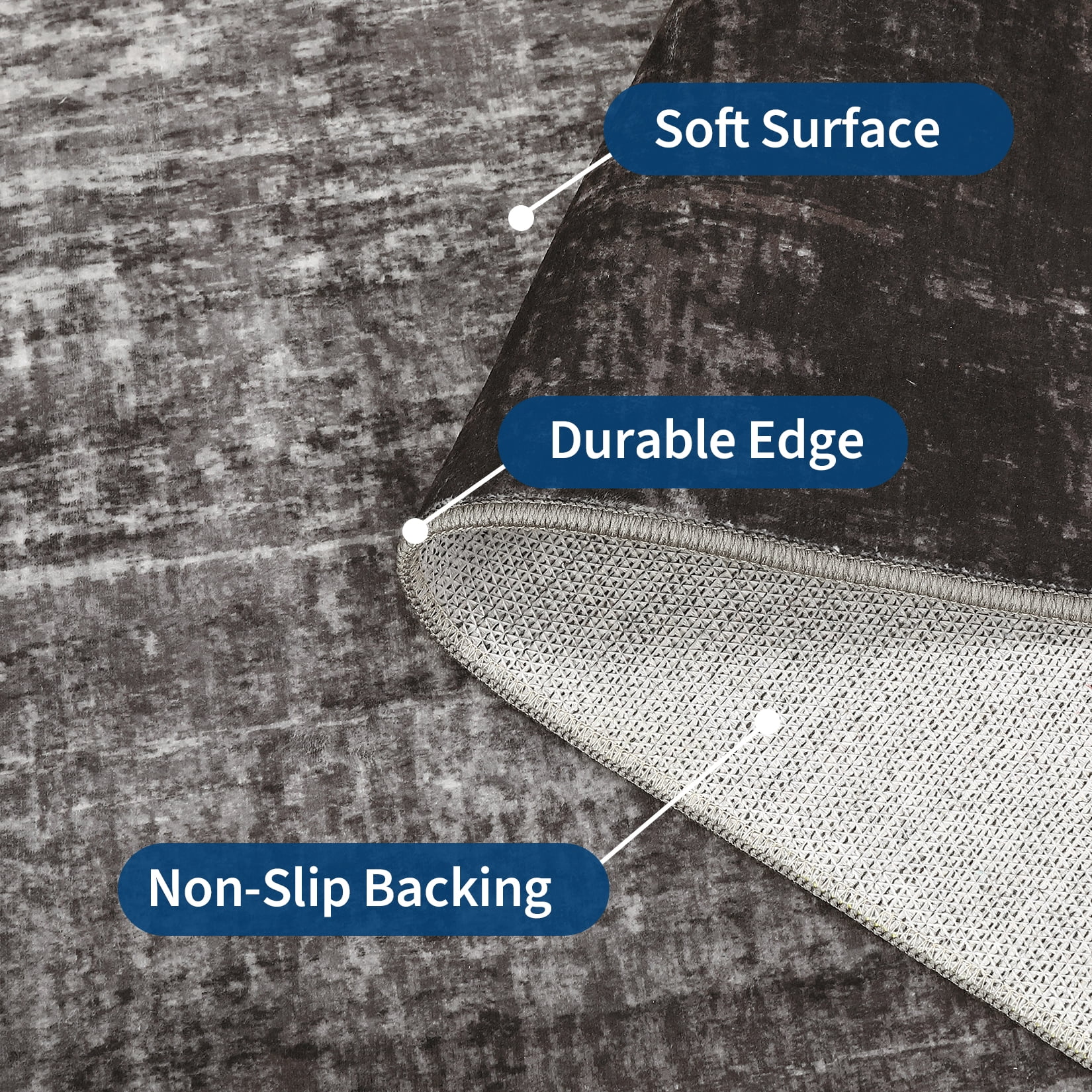 FairOnly 2'x6'Modern Abstract Gradient Color Runner Rug Machine Washable Ultra Thin Low Pile Non Slip Carpet for Hallway Laundry Bathroom,Black Grey