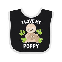 Inktastic Cute Sloth I Love My Poppy with Green Leaves Boys or Girls Baby Bib