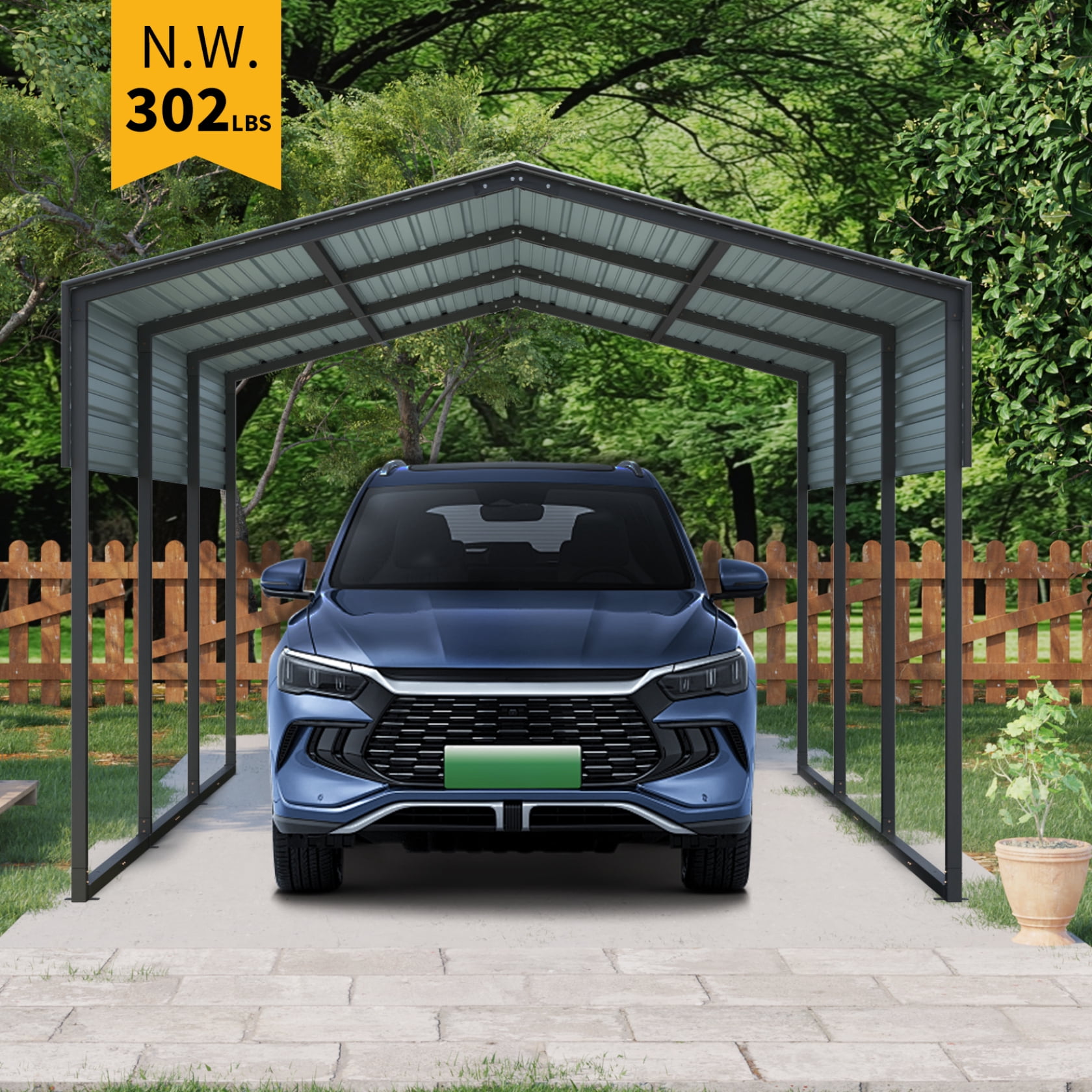 Miekor Furniture Outdoor Carport, 10 X 15 FT Carport, Heavy Duty Carport Canopy with Galvanized Steel Roof and Frame, Metal Carport Large Garage for Driveway Car, Truck ,302 ibs 30925