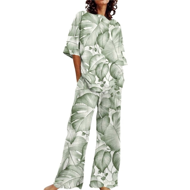 Summer Outfits For Women 2 Cotton Linen Set Oversized T Shirts Straight Leg Pant Plus Size Tracksuit