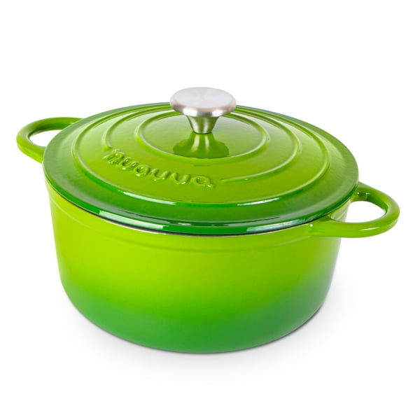 Cast Iron Pot with Lid - Non-Stick Ovenproof Enamelled Casserole Pot, Oven Safe up to 500 F - Sturdy Dutch Oven Cookware - Green, 5-Quart, 24cm - by Nuovva