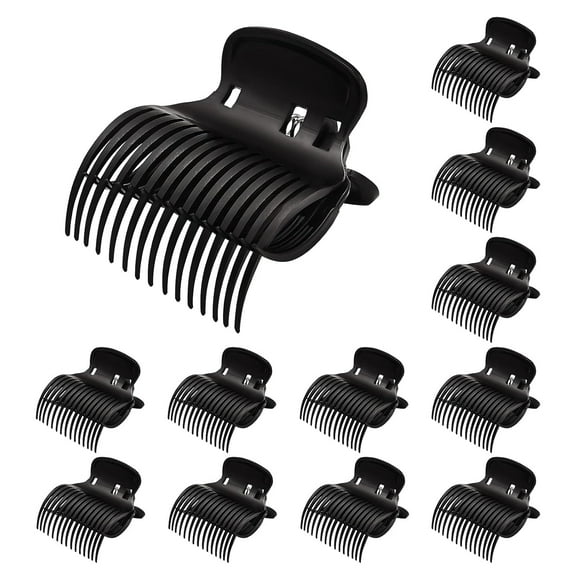 Topboutique 12 Pcs Hot Roller Clips Curler Claw Clips Plastic Hair Curler Claw Clips Heat Resistance Replacement Roller Clips for Women Girls Hair Section Styling,Black