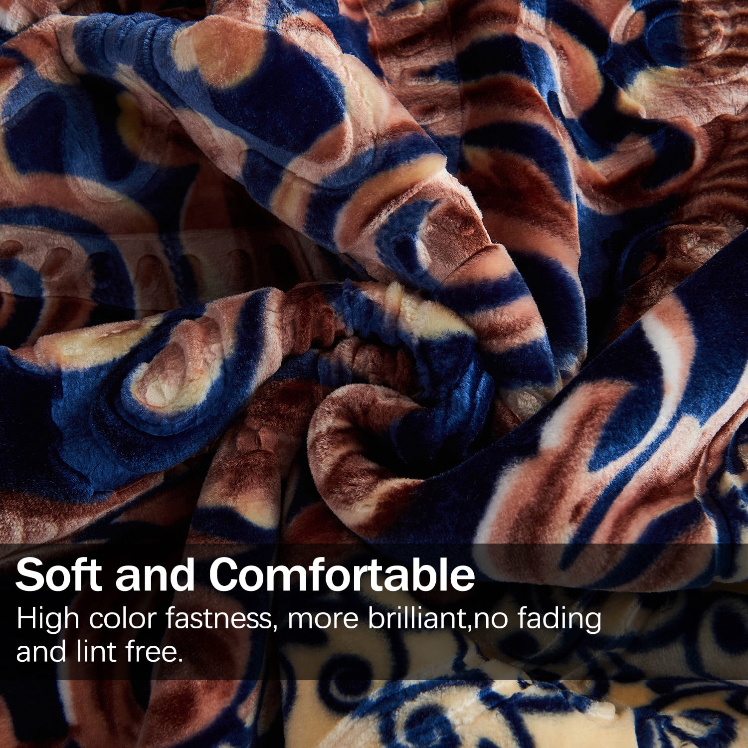 Heavy Thick Fleece Blanket King Size, 9lbs,1 Ply Silky Soft Warm Flower Embossed Raschel Winter Blanket, Minky Soft Plush Blanket for Sofa Bed, 85"x95", Navy Blue