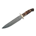 thumbnail image 2 of SZCO 13-Inch Frontier Edition Damascus Steel Fixed-Blade Knife – Hand-Forged 8-Inch Blade with Authentic Stag and Wood Handle – Includes Premium Leather Sheath, 2 of 5