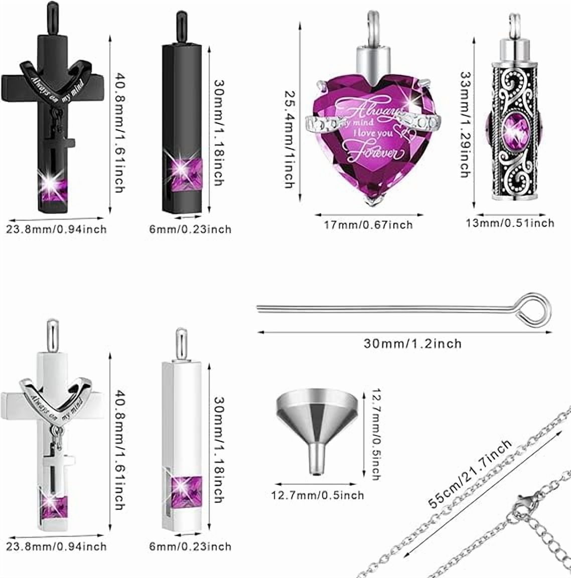 6 Pack Personalized Urn Necklace for Ashes Keepsake Cremation Heart Cross Cubic Jewelry for Ashes Stainless Steel Memorial 6 Styles Urn Necklace