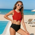thumbnail image 5 of UngA Girls Swimsuits Beach Bikini Two Piece Bathing Suits for Girls Tie Front Swimwear 3-14 Years,Watermelon Red, 5 of 8