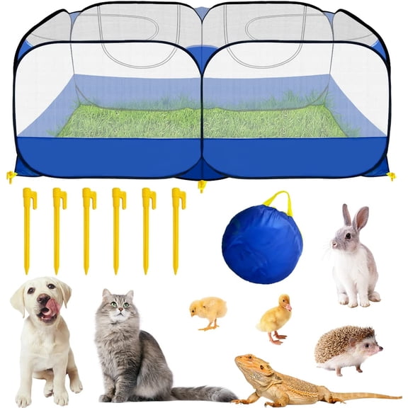 Small Animals Playpen,Reptiles Cage,Chicken Run Coop Chicken Playpen Breathable Transparent Pet Playpen Pop Open Outdoor/Indoor Exercise Fence,Portable Yard Fence (Blue)