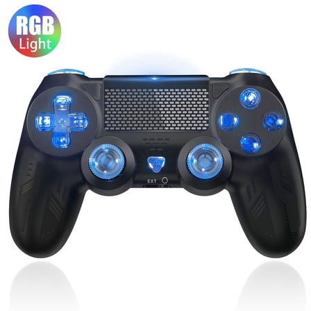 RGB Wireless Controller for P4,Gaming Controller for P4/PC/Steam/Phone with Turbo Functiont Long Battery With 1 USB-C Cable(Black)
