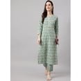 thumbnail image 4 of Janasya Indian Women's Mint Green Cotton Floral Print Kurta with Pant, 4 of 9