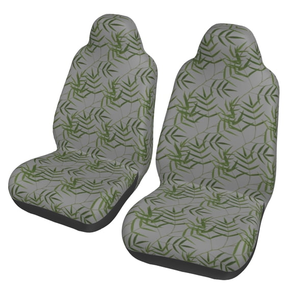 Easy to Install Car Universal Seat Cover, Grey Bamboo Pattern Four Seasons Universal Front Seat Cover, 2-Piece