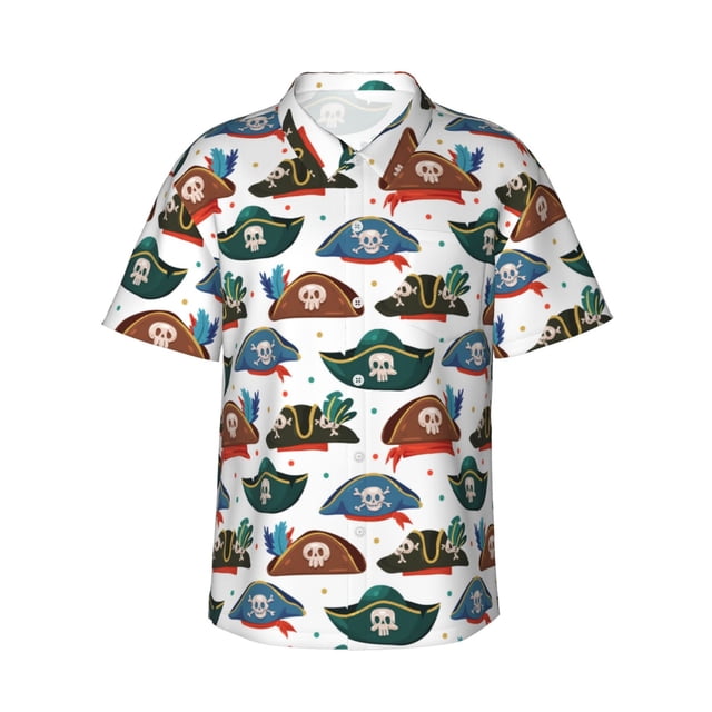 Fotbe Pirate Hats Camisa Hawaiana para Hombre Unisex – Camisa Casual de Verano con Botones de Manga Corta de Algodón y Lino,Large