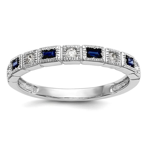 14k White Gold 1/10 Carat Diamond and Blue Sapphire Band Size 7.00 Ring for Women and Men