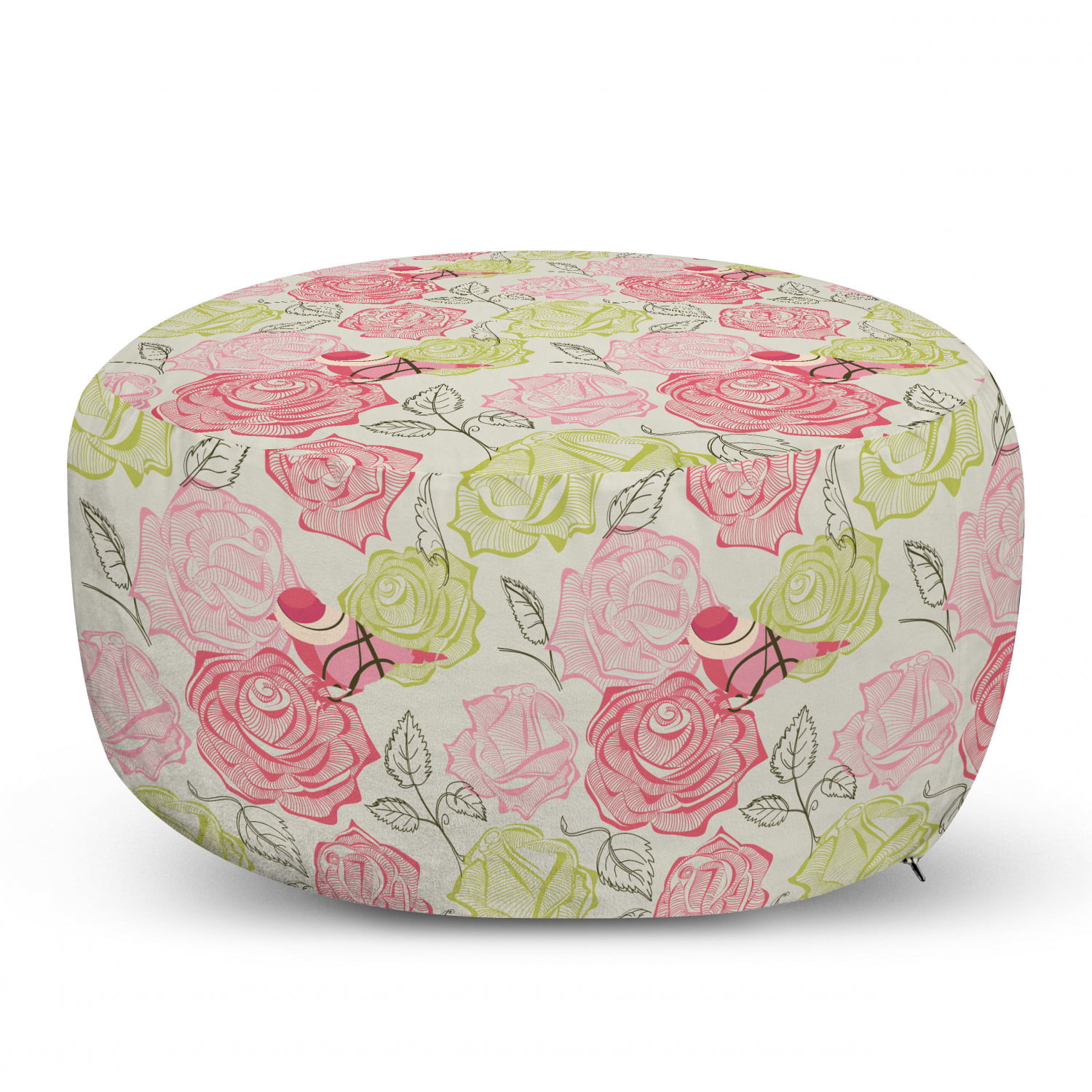 Ambesonne Floral Rectangle Pouf Pastel Green Rose Repetitive Fresh Apples Flowers Soft Pastel Tones Print 25 Under Desk Foot Stool for Living Room Office Ottoman with Cover