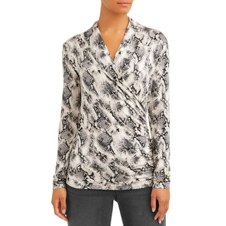 Sofia Jeans Faux Wrap Front V-Neck Knit Top Women's (Animal Snake Print)
