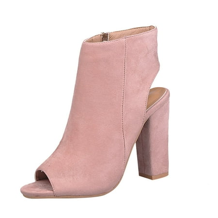 

nsendm Open Back Heels Sandals Zipper Fish High Shoes Heel Heel Fashion Mouth Women s Thick Side Size 11 Heels Pink 7.5