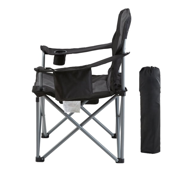 KFFKFF Oversized Camping Chair, 450 lbs Weight Capacity, Foldable Outdoor Chair with Cushioned Backrest & Armrests, Built-in Cup Holder, Side Storage Pocket, Insulated Cooler Bag