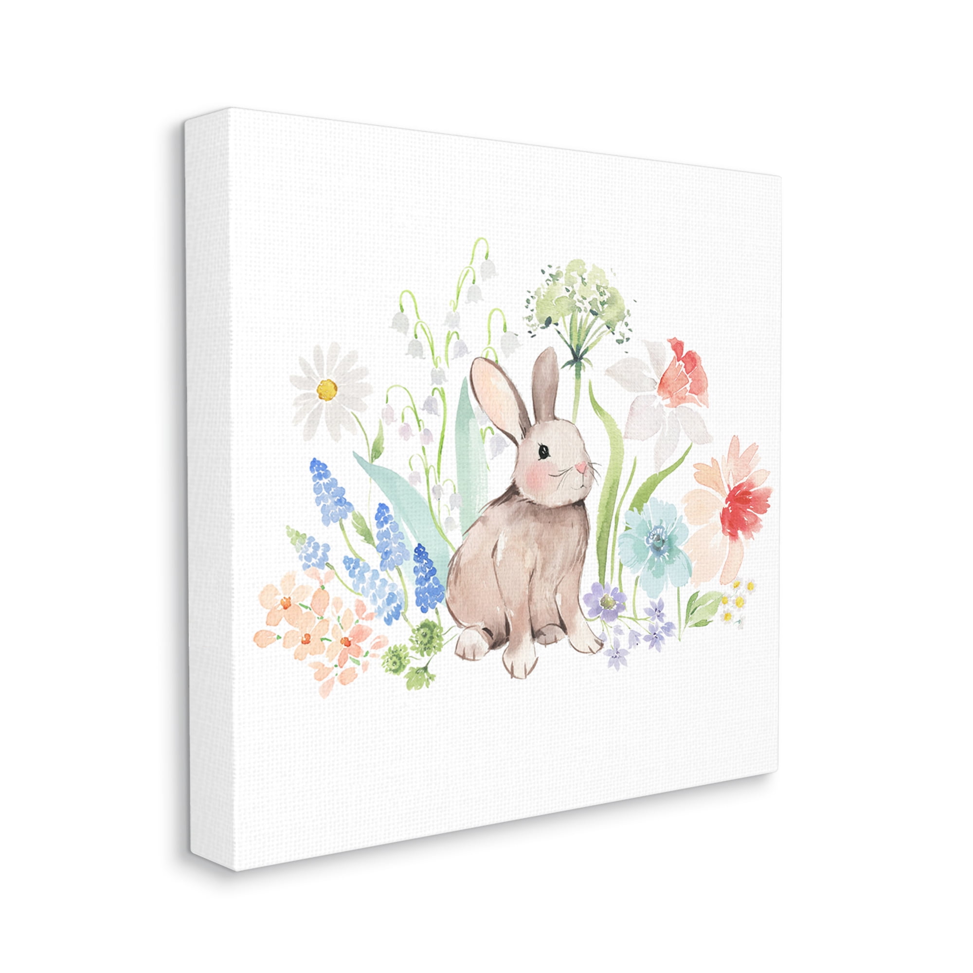 Stupell Industries Bunny in Flower Meadow Animals & Insects Painting Gallery Wrapped Canvas Print Wall Art, 24 x 24