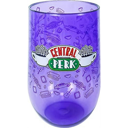 Spoontiques - Central Perk Acrylic Wine Cup - Acrylic Wine Tumbler – Acrylic Stemless Wine Glass – 16oz - 5 5/8” Tall