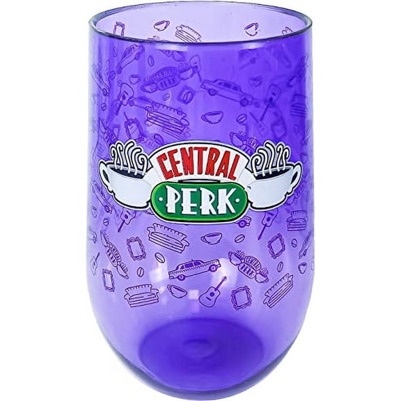 Spoontiques - Central Perk Acrylic Wine Cup - Acrylic Wine Tumbler – Acrylic Stemless Wine Glass – 16oz - 5 5/8” Tall