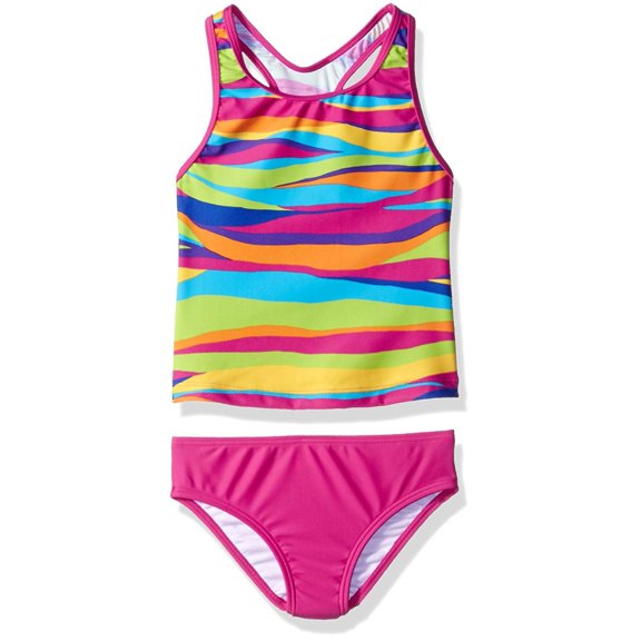 Speedo Girls Diamond Geo Racerback Tankini Pink Size 16