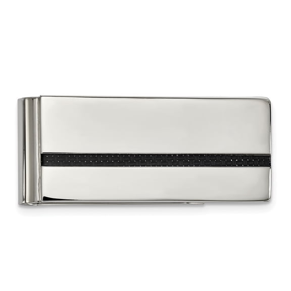 21.94mm Stainless Steel Engravable Polished Black Carbon Fiber Inlay Money Clip Jewelry for Men